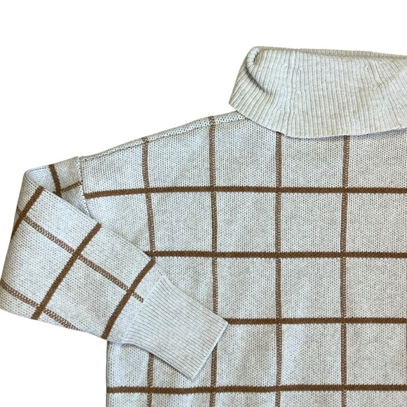 Madewell Women’s Sz XS Ivory Tan Windowpane Turtleneck Sweater Cotton Merino - Picture 8 of 13